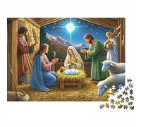 Nativity Scene 1000 Piece Travel Puzzle for Adults Christmas Manger Birth Under Bright Guiding Star Premium Sturdy Challenging Stress Relief 52x38cm/1000pcs