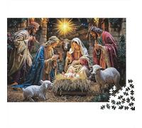 Nativity Scene 1000pcs Jigsaw Puzzle for Adults 12+, White Cardboard, Jesus Birth Scene, Stress Relief Leisure Activity, Enhances Problem-Solving & Patience, Wall Art Decor 52x38cm/1000pcs