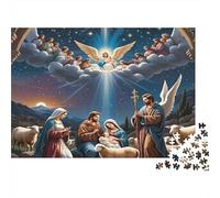 Nativity Scene Art 1000 Piece Puzzle for Adults Sacred Nativity Scene with Angels Watching Above Premium Sturdy Vibrant Challenging Stress Relief Family Game Decor 70x50cm/1000pcs