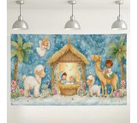 Nativity Scene Backdrop, Cute Christmas Holiday Decorations, Winter Wonderland Photo Background for Parties, Festive Indoor/Outdoor Use 71x43 Inch