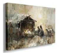 Nativity Scene Canvas Wall Art Vintage Christian Christmas Decor Baby Jesus Poster Farmhouse Religious Wall Art for Bedroom or Office 12x16in Wood Frame