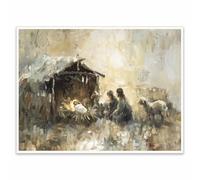 Nativity Scene Canvas Wall Art Vintage Christian Christmas Decor Baby Jesus Poster Farmhouse Religious Wall Art for Bedroom or Office 16x20in Unframed