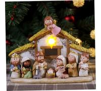 Nativity Scene Christmas Decoration with LED Light, Resin Nativity Set with Baby Jesus, Angel, Three Kings, Mary & Joseph Figurines for Table, Mantel, and Kitchen Shelves, Christmas Nativity Set, Na