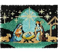 Nativity Scene Christmas Latch Hook Kits for Adults Kids Beginners Jesus Latch Hook Rug Kit Pre-Printed Hook Latch Carpet Making Kits Cross-stitch Embroidery DIY Wall Hanging Crochet Set 20x15 In.