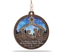 Nativity Scene Christmas Ornament - Wooden Round Religious Holiday Decoration with Holy Family, Star of Bethlehem & Luke 2:11 Scripture - Christian Christmas Tree Ornament & Faith Keepsake