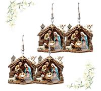 Nativity Scene Earrings Religious Christian Christmas Dangle Jewelry for Women, Wooden Manger Jesus Birth Angel Cross Ornaments and Sacred Catholic Gifts for Holy Night Joy(2pcs)