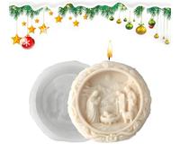 Nativity Scene Mold, 1.06 Inches Jesus Birth Candle Moulds for Christmas Crafting, 3D Round Silicone Mold with Easy Release, Resin Fondant Wax Accessories for Gypsum Plaster Soap Chocolate DIY Art