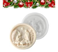 Nativity Scene Mold, Jesus Birth Candle Moulds - 3D Round Easy Release Silicone Craft Christmas Mold for Resin Fondant Gypsum Plaster Wax Soap Chocolate Crafting Projects DIY Art Decoration Supplies