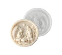 Nativity Scene Mould - 10.8 x 2.7 cm Round Silicone Candle Mould for Resin, Fondant, with Easy Release, Christmas Fight Mould for Soap, Chocolate, Plaster, Plaster, Art and Holiday Decorations