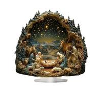 Nativity Scene Ornaments - 2D Christ Birth Jesus Sign, 20cm Religious Decorations, Festival Table, Nativity Scene Display Ornament with Base for Desk, Windowsill, Mantle