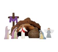 Nativity Scene Set, Fine Craftsmanship, Wood Material, Empty Tomb Christian Scene And Cross Decoration, Jesus Tomb Tray Set, Compact Desktop Ornament, For Homes, Churches, And Holiday Faith Displays
