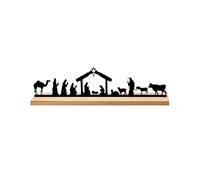 Nativity Scene Set for Christmas,Black Metal Nativity Set with Wood Base,Little People Nativity Set for Christmas Table Decoration,Nativity Scene Indoor Ornaments (A)