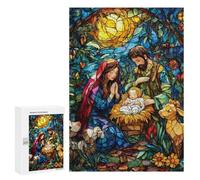 Nativity Scene Stained Gla - Decorative Jigsaw for Grown-Ups, 300 PCS, Winter Gift - for A Rewarding Weekend Challenge