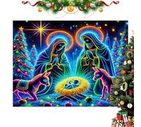 Nativity Scene Tapestry - Religious Luminous In The Dark | Jesus Nativity Background for Christmas - For Church Room Dining Room Family Gathering