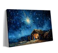 Nativity Scene Wall Art, Christian Christmas Canvas Print, Holy Night Religious Artwork, Inspirational Faith Painting for Living Room Decor 28x35cm Frame