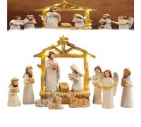Nativity Scene with Lights,Holy Family Statue with LED Lights Manger,Colorful Hand Painted Nativity Sets Resin Figure,Religious Jesus Ornaments for Living Room Centerpiece Tabletop Decorations