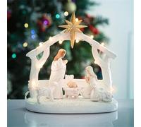 Nativity Scene with Lights, Sculpted Hand Painted Nativity Figure - First Christmas Story Decoration Holiday Manger Little People Nativity Set for Indoor Home Display, Tabletop