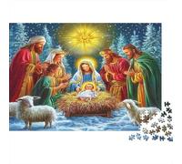 Nativity Scene with Star Jigsaw Puzzles 1000Pc Recycled Paper for Adults Christmas Religious Art Puzzle Educational Game Family Educational Game Gifts for Women And Men 38x26cm/1000pcs
