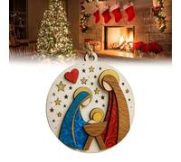 Nativity Scene Wooden Ornament - Handmade Christian Christmas Tree Decoration, Religious Nativity Ornament with Holy Family, Faith Keepsake Gift for Holiday & Home(1Pc)