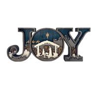 Nativity Scene Wooden Ornaments, Carved Wooden Nativity Letter Decoration with Warm Glow, Rustic Christmas Religious Decoration, for Mantle or Religious Holiday (#A)