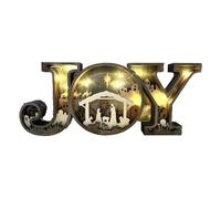 Nativity Scene Wooden Ornaments, Carved Wooden Nativity Letter Decoration with Warm Glow, Rustic Christmas Religious Decoration, for Mantle or Religious Holiday (#B)