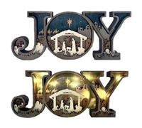 Nativity Scene Wooden Ornaments, Carved Wooden Nativity Letter Decoration with Warm Glow, Rustic Christmas Religious Decoration, for Mantle or Religious Holiday (#C)
