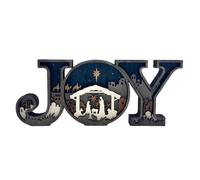 Nativity Scene Wooden Ornaments, Tunning 3D Carved Wooden Joy LED Letter Lights Sign, Rustic Christmas Religious Decoration, for Indoor Mantle Bedroom Home Tabletop (NO LIGHT 1PC)