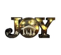 Nativity Scene Wooden Ornaments, Tunning 3D Carved Wooden Joy LED Letter Lights Sign, Rustic Christmas Religious Decoration, for Indoor Mantle Bedroom Home Tabletop (LIGHT 1PC)