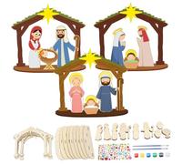 Nativity Set 3 Pack DIY Coloring Nativity Scene with Brush & Pigment & Stickers Wooden Houses for Crafts Kids Kids Set for