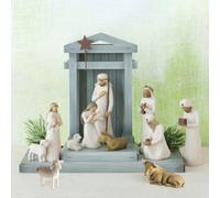 Nativity Set Born Scene Willow-Tree Figure 10-piece, Figures Nativity Scene Resin, With Manger And Stables, Holy Family Family Decoration