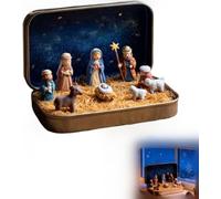 Nativity Set, Christmas Nativity Sets, Mini Christmas Nativity Set In A Tin Box, Portable Pocket Nativity Scene Decoration Set With Resin Holy Family Sheep And Jesus Figurines For Friends (2)