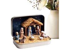 Nativity Set In A Tin Box, Mini Nativity Scene Figurines, Christmas Desktop Seasonal Decor, For Church Groups Collectors School Mantel Fireplace Living Room Bedroom Office Bookcase Display 9.5x6x2.3cm