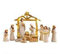 Nativity Set Indoor - 12 Pieces Christmas Manger Nativity Set, Nativit-y Sets & Figures with Manger, Nativit-y Scene Resin Figurines Sets with LED Light, for Home Tabletop Holiday Xmas Decor