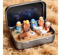Nativity Set, Mini Christmas Nativity Set in a Tin Box, Christmas Crib Nativit-y Set Decoration, Christma-s Nativity Scene Sets, Nativity Scene with 3D Resin, Jesus Figurines for Christma-s Deco