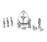 Nativity Set with Chreche Mini Pewter Figurine 11 Pc Set with Velvet Pouch