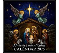 Nativity Stained Glass Calendar 2026: Experience the beauty of Christmas through sacred art with all Catholic feast days and liturgical seasons.