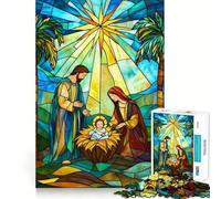 Nativity Stained Glass Jigsaw Puzzles for Adults1000 Piece Mind Exercise Toy Indoor Fun Precision Cut (38x26cm)