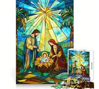 Nativity Stained Glass Jigsaw Puzzles for Adults1000 Pieces Focus Brain Toy Relax Time Tight Edge Santa Wish Pick (50x75cm)