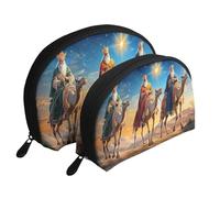 Nativity Star and Three Kings Printed Makeup Bags 2-Piece Portable Shell Travel Toiletry Bag