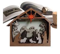 Nativity Table Statue | Wooden Figurine Statue of the Nativity of Christmas - Seasonal Decoration Photography Props Indoor Ornament Illuminated for Fireplace Shelf, Table