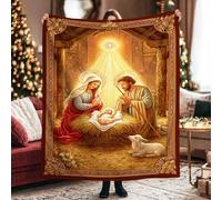Nativity Throw Blanket, Christmas Religious Star Shepherd Xmas Gold Flannel Blanket Soft Lightweight Decorative for Couch Sofa Bed Office Chair Recliner 60x80 Inch