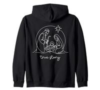 Nativity True Story Christmas Christian Minimalist Line Art Zip Hoodie