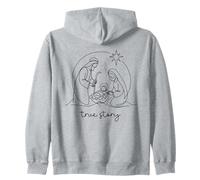 Nativity True Story Christmas Christian Minimalist Line Art Zip Hoodie