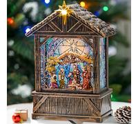 Nativity with Star Musical Lighted Water Creche with Swirling Glitter, Christmas Snow Globe Nativity Manger for Xmas with Music, Holiday Decorations Gifts for Family, Children or Friends