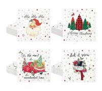 NatNarr 100 Pcs Christmas Cocktail Napkins, 5x5 Christmas Paper Napkins Disposable with Xmas Tree Santa Snowman for Winter Xmas New Year Party