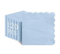 NatNarr 120 Pcs Light Blue Scalloped Napkins - Disposable Cocktail and Beverage Napkins for Birthday, Wedding, Baby Shower - 5 x 5 Inch