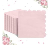 NatNarr 120 Pcs Pink Cocktail Napkins - Scalloped, Light Pink Dessert Napkins for Birthday, Wedding, Baby Shower - 5 x 5 Inch