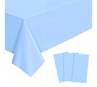 NatNarr 3 Pack Light Blue Tablecloths, 274×137cm Blue Scalloped Tablecoth