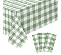 NatNarr 3 Pack Sage Green Gingham Tablecloths, 137 X 274cm Disposable Party Table Covers Scalloped Green Checkered Table Cloth Waterproof Tablecloth for Picnic Birthday Barbecue Tea Party Wedding