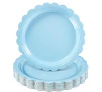NatNarr 30 Pcs Light Blue Paper Plates 9 Inch Disposable Scalloped Party Paper Plates Baby Blue Dessert Plate for Birthday Baby Shower Wedding